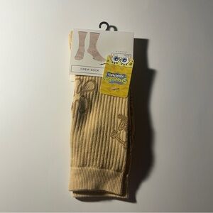 Beige Crew Socks with SpongeBob Design Shoe Size 6.5 - 12.5 NWT One Pair Fun